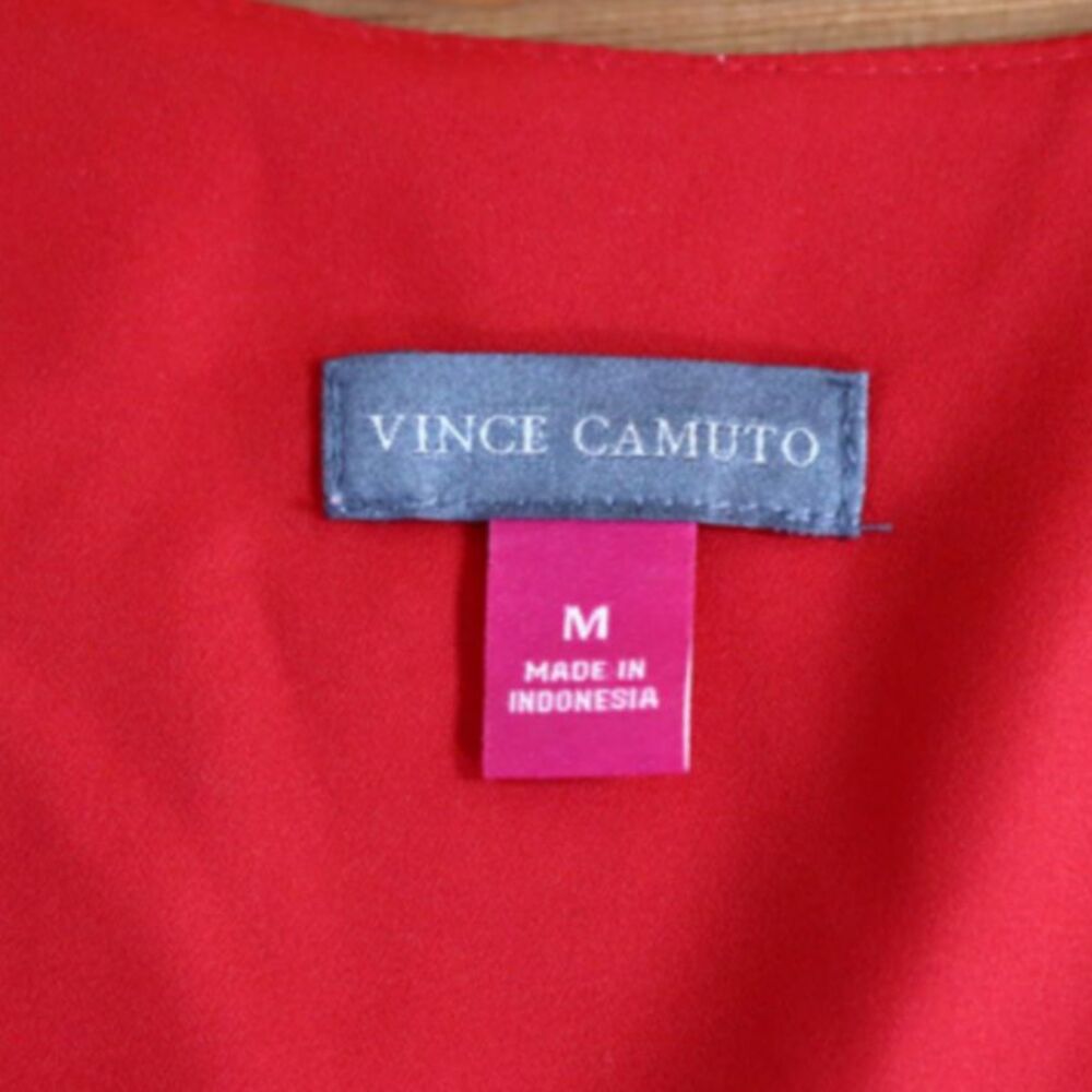 Vince Camuto Red Ruffle Sleeve V Neck Blouse Medium Large Dressy Top - Picture 7 of 8